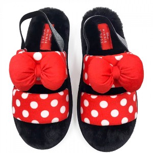 Womens Minnie Mouse Polka Dots and Bows Fuzzy Slippers - 1 of 4