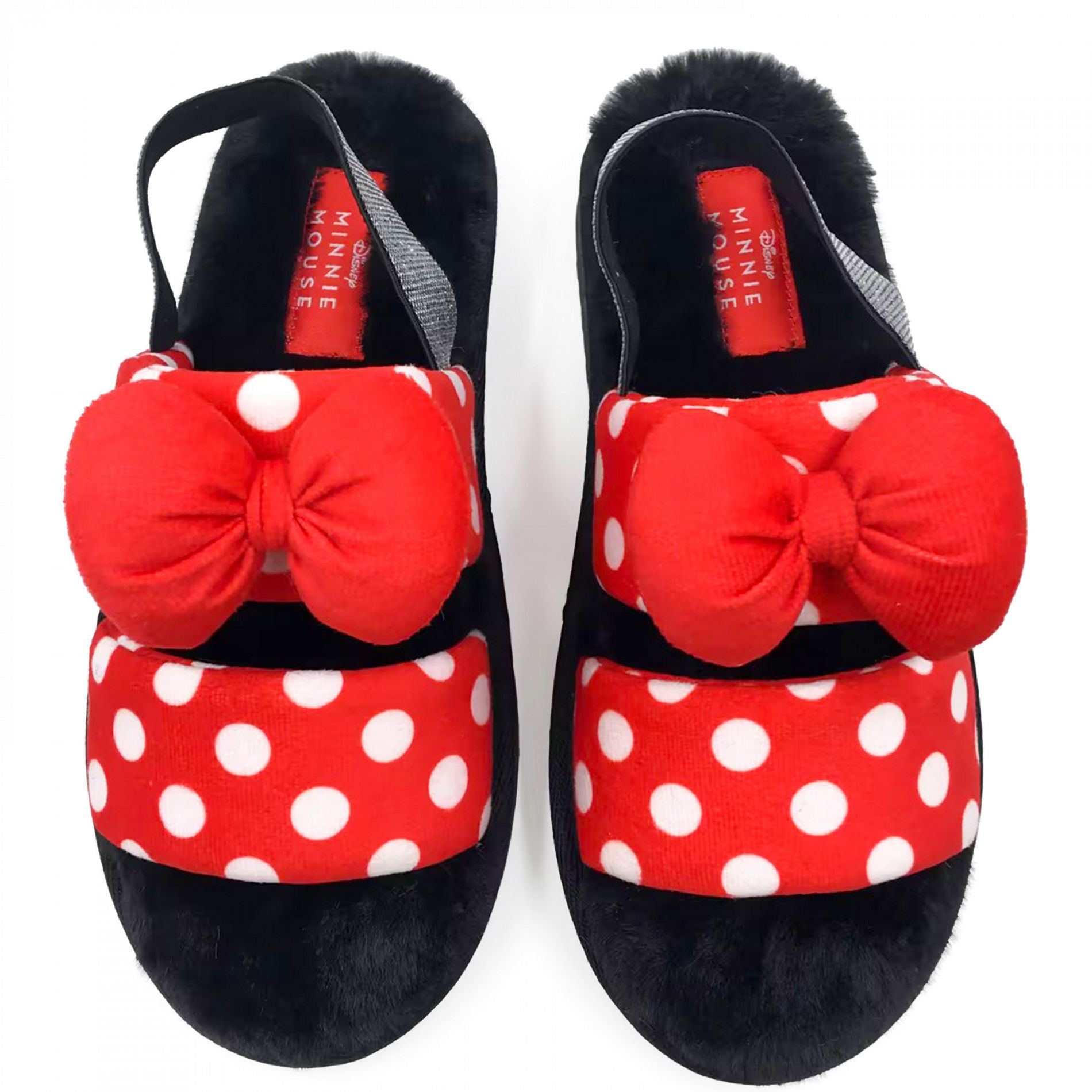 Womens Minnie Mouse Polka Dots and Bows Fuzzy Slippers