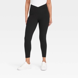 Women's Crossover V-Waistband Leggings - A New Day™ Black - 1 of 2