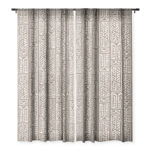 Little Arrow Design Co rayleigh feathers brown Set of 2 Panel Sheer Window Curtain - Deny Designs - 1 of 4
