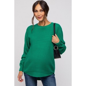 Pinkblush Emerald Green Waffle Knit Round Hem Maternity Sweater - 1 of 4