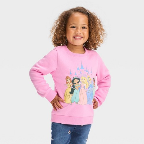 Toddler Girls' Disney Princess Fleece Pullover Sweatshirt - Pink