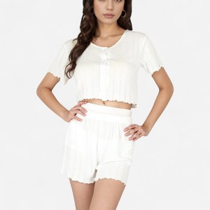 Anna-Kaci Lounge Women's Ribbed Knit Sleepwear Set with Short Sleeve Button Front Top and High Waist Shorts - 1 of 4