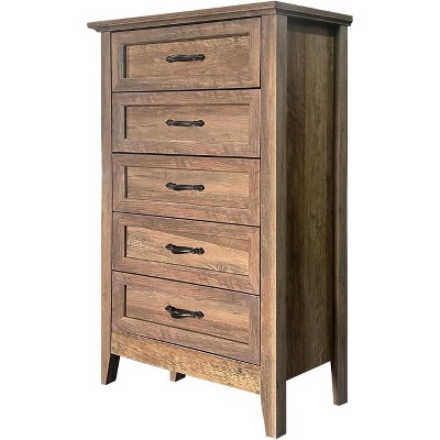 Chest of Dresser, Wood Vintage Dresser 5 Drawer, Tall Dresser for Closet, Dressers for Storage Organizer, for Closet Living Room