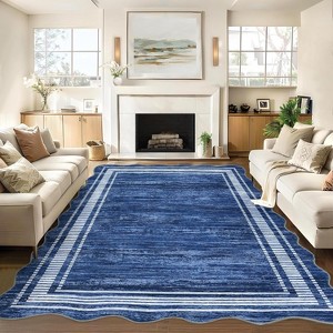 Scalloped Washable Area Rug, Soft Low-Pile Non-Slip Indoor Carpet for Living Room, Bedroom - 1 of 4