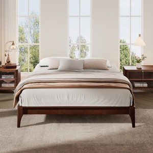 Full/Queen/King Size Solid Dry Bamboo Wood Platform Bed, Bamboo Bed Frame with Adjustable Headboard - ModernLuxe - 1 of 4