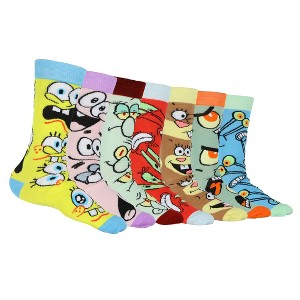 SpongeBob Squarepants Socks Men's Allover Character Designs 7-Pair Adult Crew Sock Set Multicolored - 1 of 4