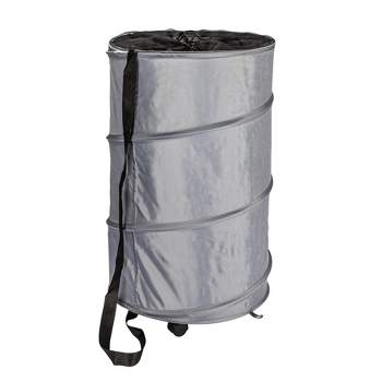 Household Essentials Rolling Pop Up Hamper Drawstring Closure with Shoulder Strap and Removable Wheels Gray