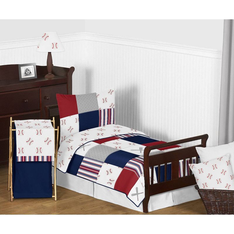 5pc Baseball Patch Toddler Kids&#39; Bedding Set Red and White - Sweet Jojo Designs, 1 of 5