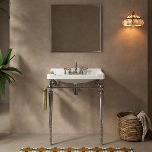 KIGFTSOD 28" Bathroom Console Sink, Wall-Mounted White Ceramic Vanity Basin with 3 Pre-drilled Faucet Holes, No Faucet - 1 of 4