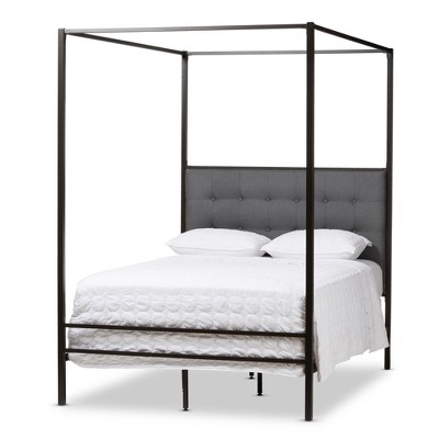 Queen Eleanor Vintage Industrial Finished Metal Canopy Bed Black