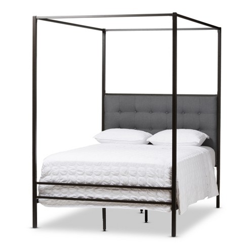 Eleanor Vintage Industrial Finished Metal Canopy Bed Queen Black Baxton Studio Target