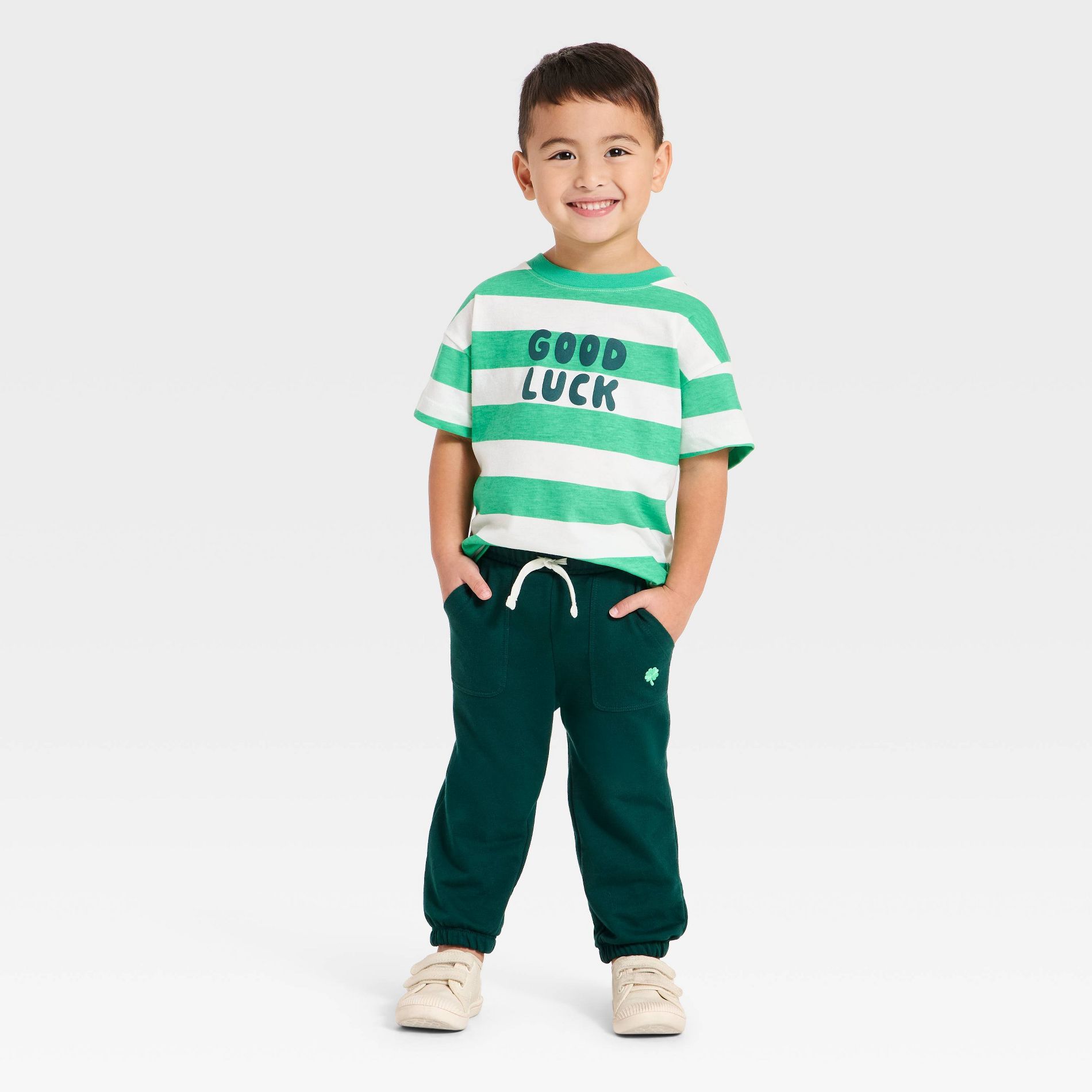Toddler Boys' St. Patrick's Day 'Good Luck' Short Sleeve T-Shirt and Joggers Set - Cat & Jack™ Cream