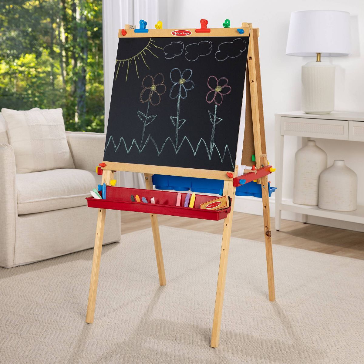 Melissa & Doug Deluxe Standing Art Easel - Dry-Erase Board, Chalkboard, Paper Roller - thumbnail 9