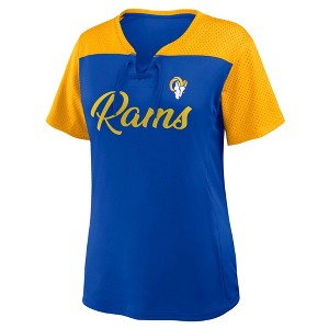 NFL Los Angeles Rams Women's Short Sleeve Lace Up V-Neck Top - 1 of 3