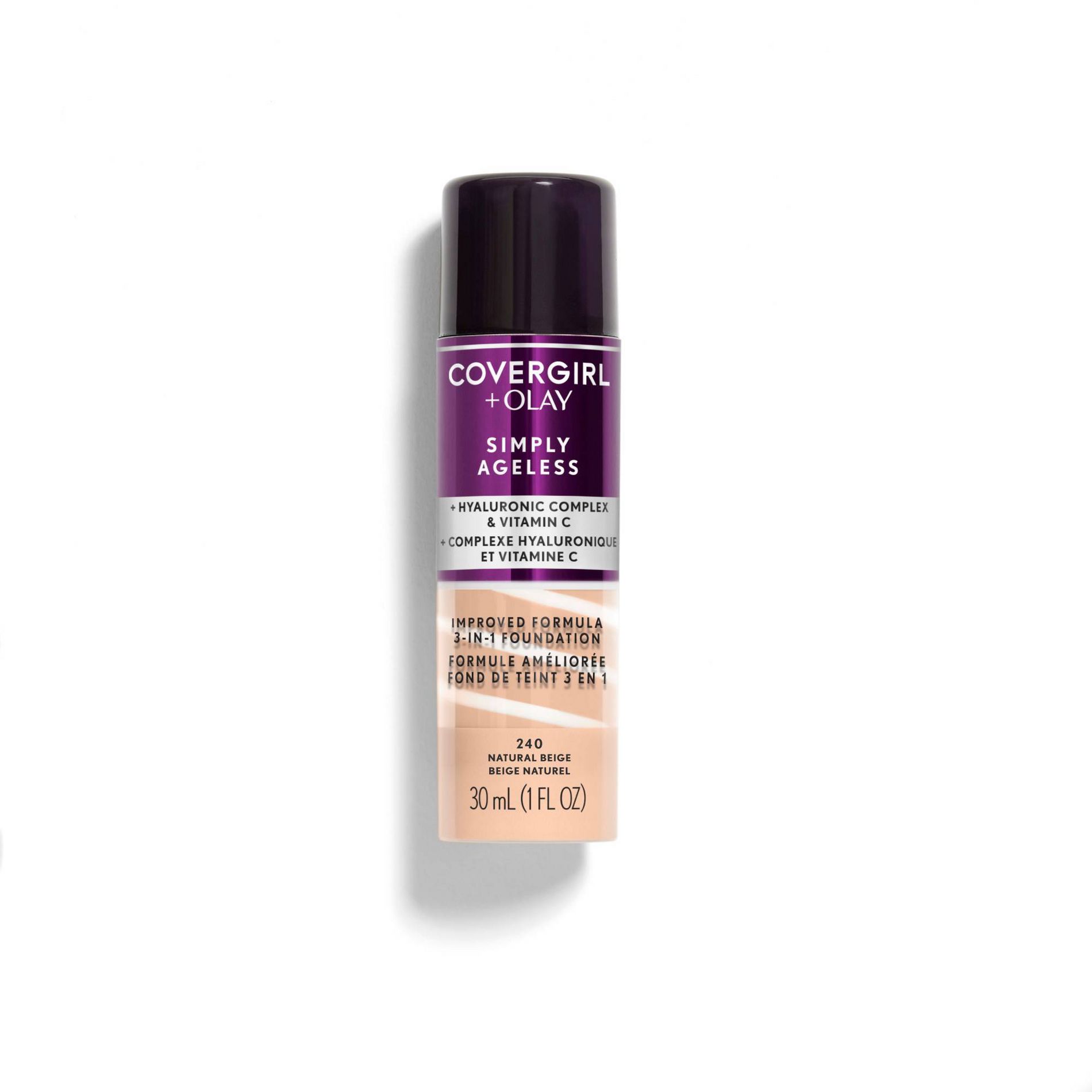 COVERGIRL + Olay Simply Ageless 3-in-1 Liquid Foundation with Hyaluronic Complex + Vitamin C - 240 Natural Beige - 1 fl oz