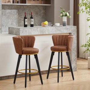 KTMBDW Counter Height Bar Stools Set of 2, 360° Swivel Upholstered Barstools with Backs and Metal Legs, 26" H Seat Height, Velvet Fabric - 1 of 4