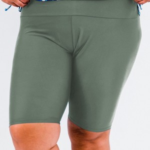 Calypsa Women's Chlorine Resistant High Waisted Long Bike Swim Shorts Plus Size - 1 of 3