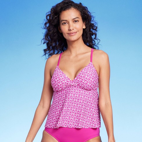 Swimsuits For All Women's Plus Size Cropped Racerback Tankini Top - 8, Pink  : Target