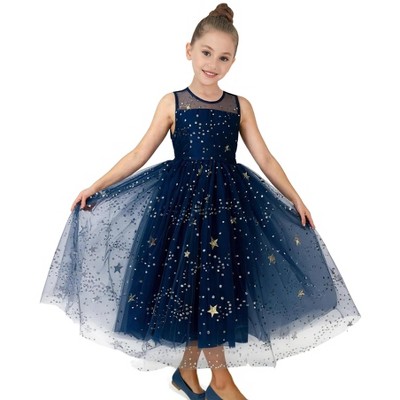 2Bunnies Girls’ Sparkle Sequin Star Tulle Maxi Dress