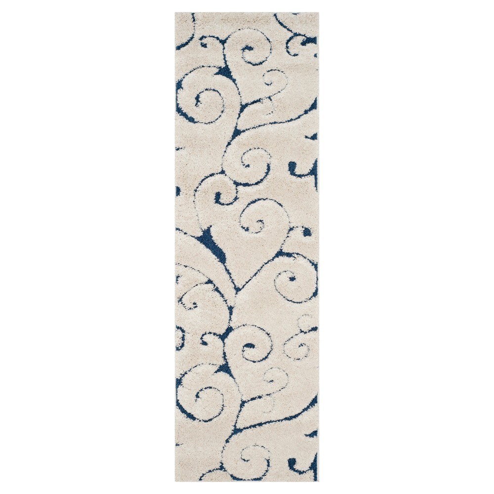 2'3inx9' Runner Abstract Shag/Flokati Loomed Cream/Blue - Safavieh