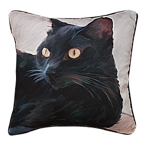Decorative Pillow Black Cat Portrait – 18 Inch by Manual Woodworkers and Weavers - 1 of 3