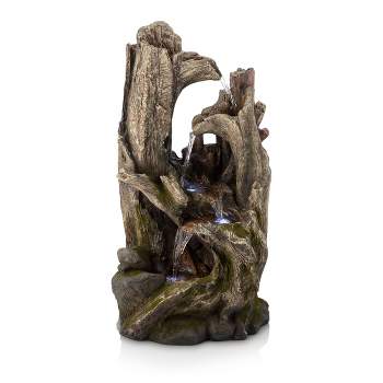 40" Resin 5-Tiered Rainforest Tree Trunk Fountain with LED Lights Bronze - Alpine Corporation