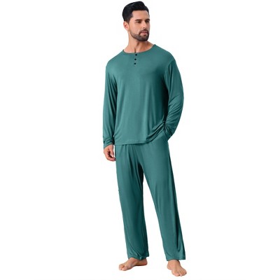 INSPIRE CHIC Men's Long Sleeve Soft Crew Neck Solid Color Casual Pajamas Set
