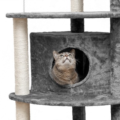 Gray Sisal Cat Tree with Multiple Platforms and Condo