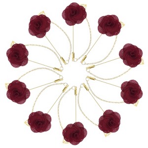 Unique Bargains Wedding Camellia Flower Lapel Pin with Leaf Brooch for Men Suit 10 Pcs - 1 of 4