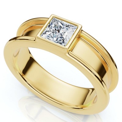 Pompeii3 Men's Certified Bezel Set Diamond Solitaire Wedding Ring 14k Gold Lab Created