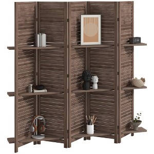 HOMCOM 67" Tall Wood Privacy Screen Room Divider with 3 Display Shelves, and Folding Storage for Bedroom or Home Office - 1 of 4