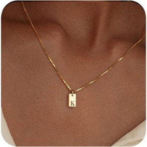 Personalized Initial Necklace: 14K Gold Plated Dainty Letter Name Pendant for Women, Custom Tag Jewelry - 1 of 4