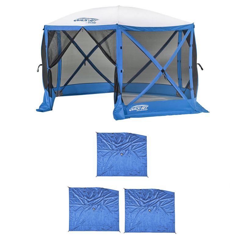 CLAM Quick Set Escape 11.5 x 11.5 Foot Portable Pop Up Outdoor Camping Gazebo Canopy Shelter with Carry Bag and 2 Pack of Wind and Sun Panels, Blue, 1 of 6