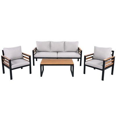 Infurnic Patio Seating Sets, Outdoor Conversation Patio Set with Premium Cushions, Patio Furniture for Garden Balcony Poolside, Beige,