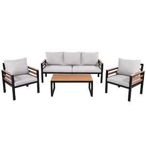FURNIinspire Patio Accent Chairs, Outdoor Conversation Set with Premium Cushions Patio Furniture for Garden Balcony Poolside, Beige, 72.4"*25.8"*30.3" - 1 of 4