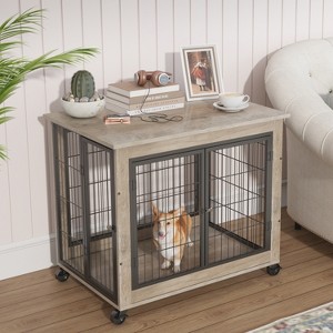 JUJABU 31.50'' Grey Furniture Dog Cage Crate with Double Doors on Casters - 1 of 4