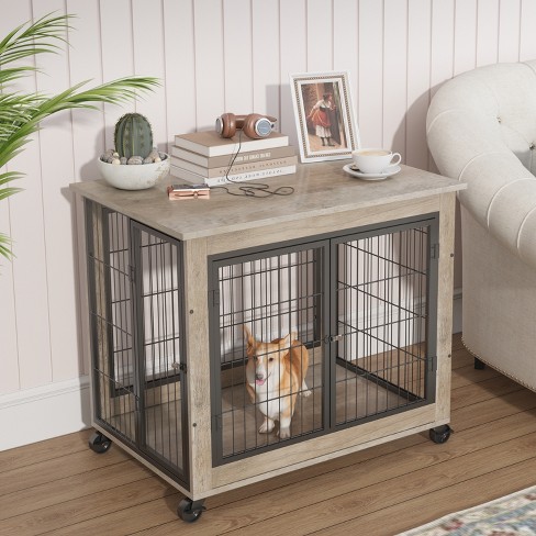 JUJABU 31.50'' Grey Furniture Dog Cage Crate with Double Doors on Casters - image 1 of 4