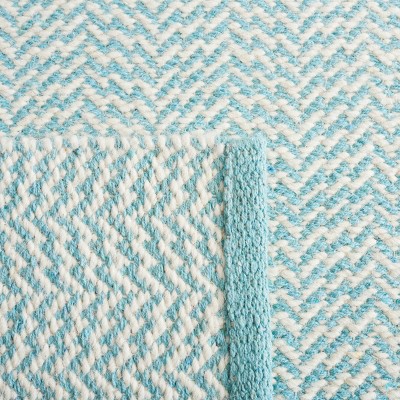 Teal and Ivory Hand-knotted Wool Runner Rug