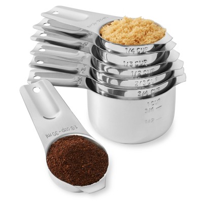 Last Confection 7-Piece Stainless Steel Measuring Cup Set - Includes 1/8 Cup Coffee Scoop - Measurements for Spices, Cooking & Baking Ingredients