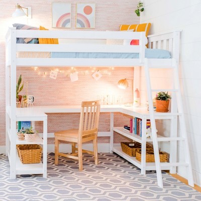 Max & Lily Twin Loft Bed, Solid Wood Loft Bed with Desk and Storage Shelves for Kids