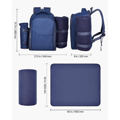 VEVOR Picnic Backpack, Beach Picnic Backpack Bag for 2 Person with Insulated Cooler Compartment, Detachable Bottle/Wine Holder, Navy Blue — фото 8