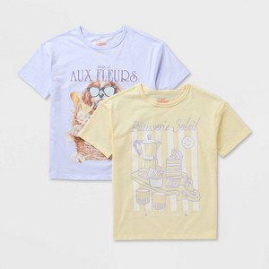 Girls' 2pk Adaptive Short Sleeve Oversized 'Dog & Pastries