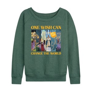 Women's - Disney - One Wish Can Change The World Lightweight French Terry Wide Neck Long Sleeve Shirt - 1 of 4