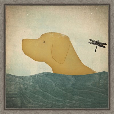 Amanti Art Yellow Dog Swim by Ryan Fowler Canvas Wall Art Print Framed 16-in. x 16-in.