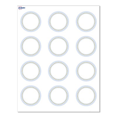 Avery® Cards, 2" Diameter, Blue Border w/ Gold Dots, 120ct