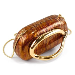 Acrylic Evening Bag for Women with Detachable Chain, Vintage Gold Shoulder Purse for Wedding & Party, Brown - 1 of 4
