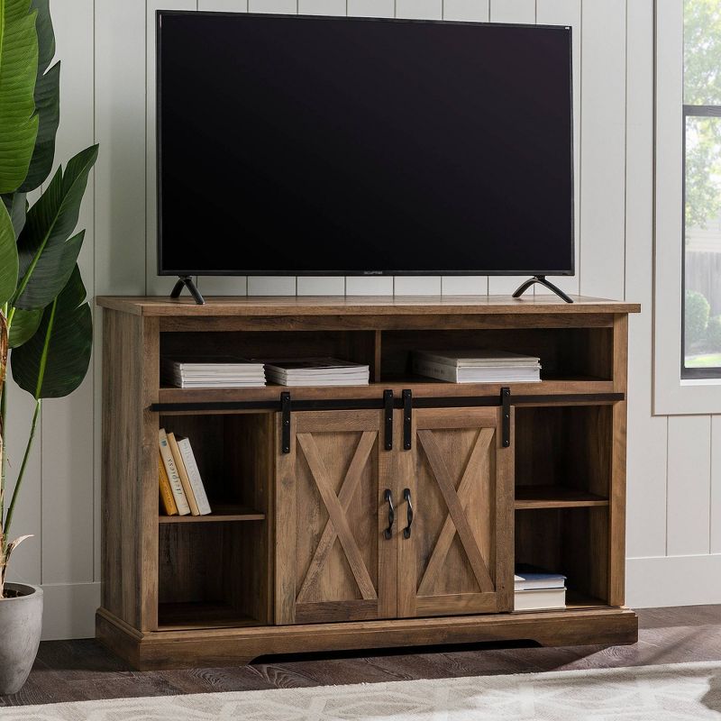 Transitional Sliding Barndoor Highboy TV Stand for TVs up to 58" - Saracina Home, 3 of 21
