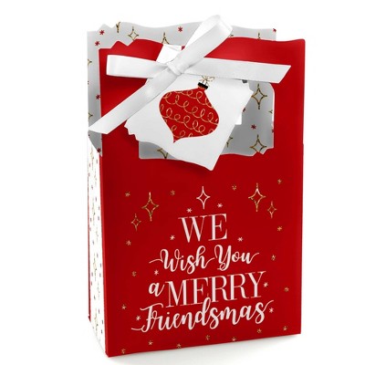 Big Dot of Happiness Red and Gold Friendsmas - Friends Christmas Party Favor Boxes Gift Bags - Set of 12