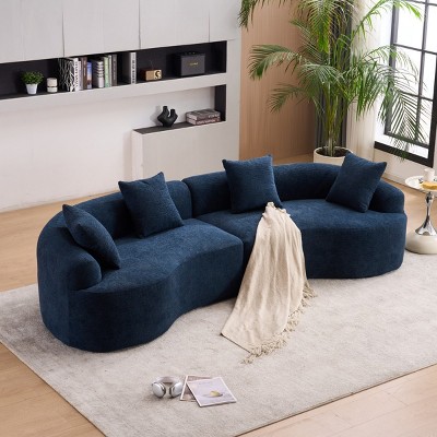 Modular Sleeper Sectional Sofa,Luxurious 4-Seater with Wood Grain Chenille Fabric for Living Room - The Pop Home